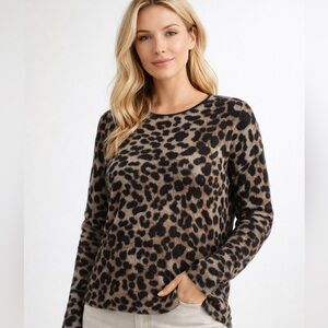 360 Cashmere Leopard Print-Sweater Soft Neutral Pullover